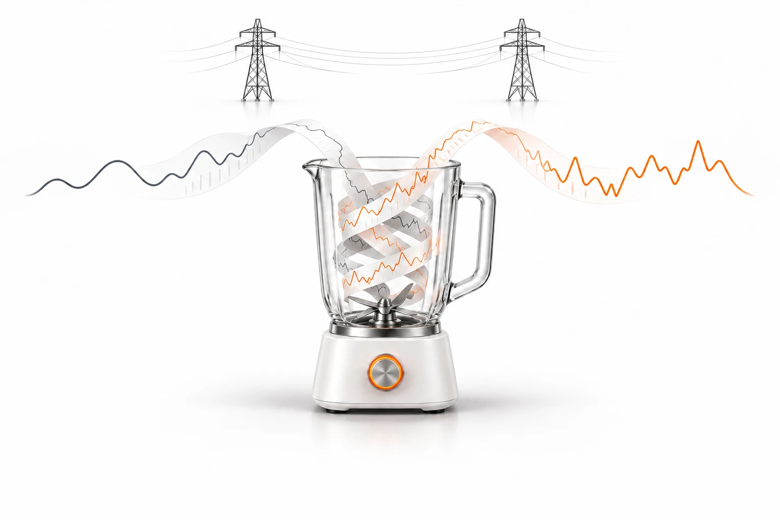 Der Preis-Mixer: ein Glas-Mixer führt zwei Preisverläufe zusammen, eine Bildmetapher